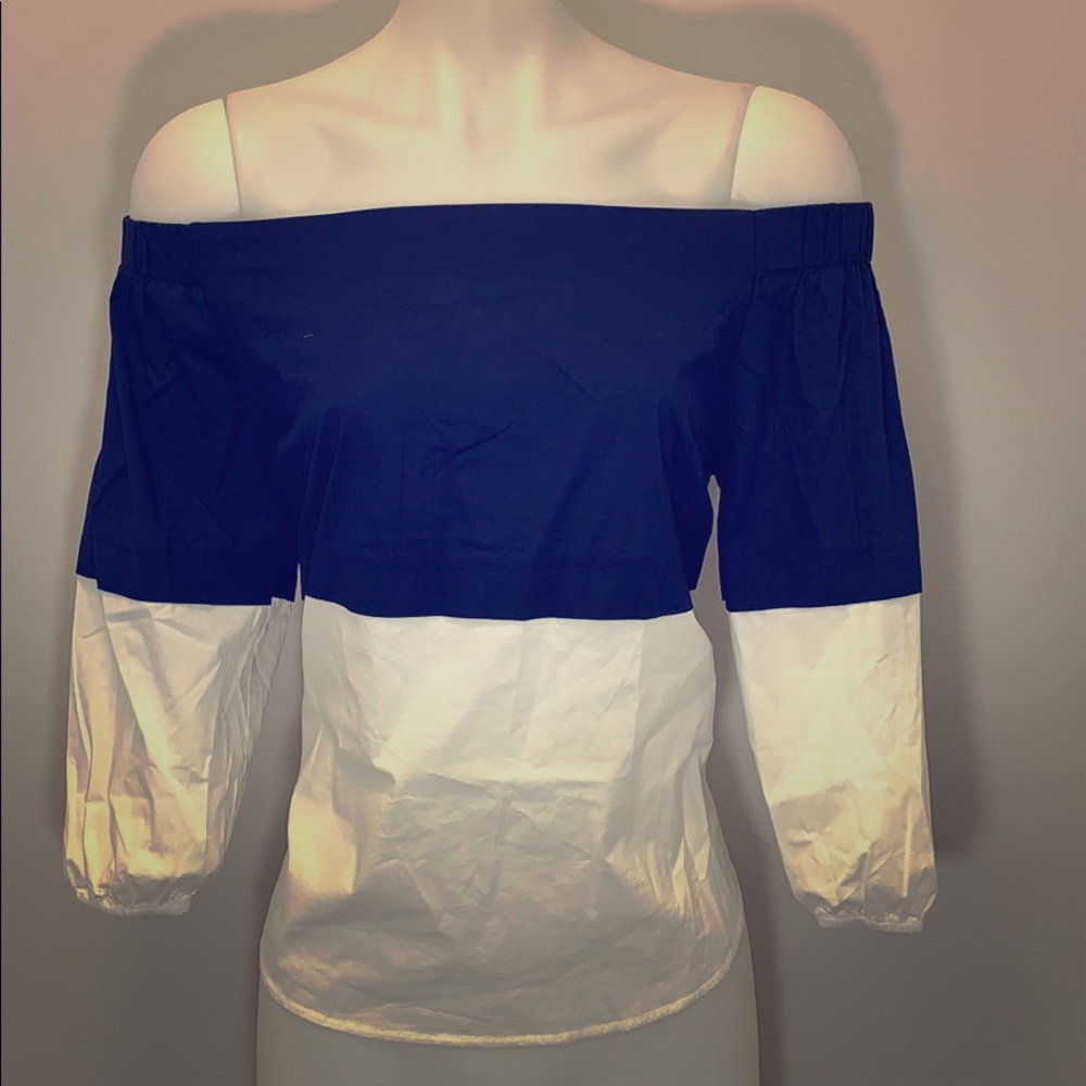 New NYDJ Off Shoulder Color Block Blue/Wht sz Smal